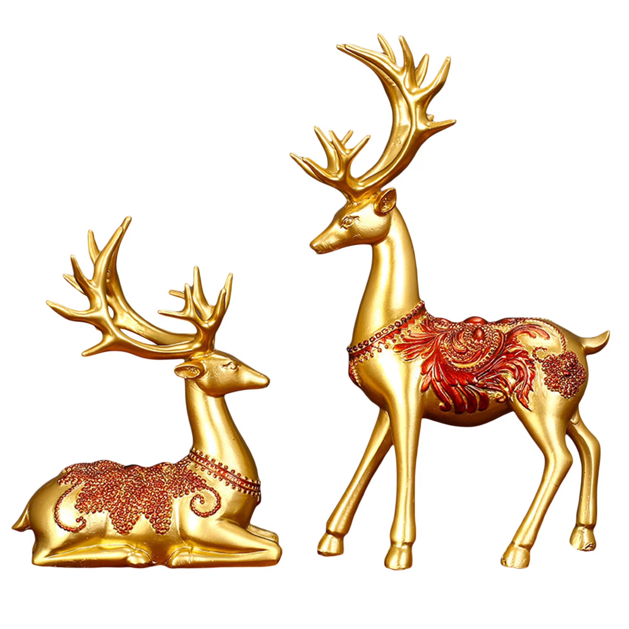 Elk Figurines Sitting and Standing Deer Statues D81059