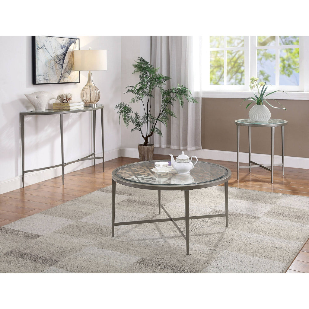 White Tempered Glass Sofa Table H8284