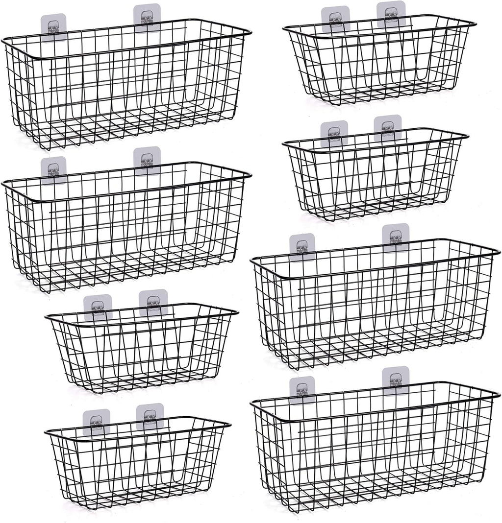 8 Pack Metal Wall-Mounted Storage Baskets, 4 Large 4 Medium C4773