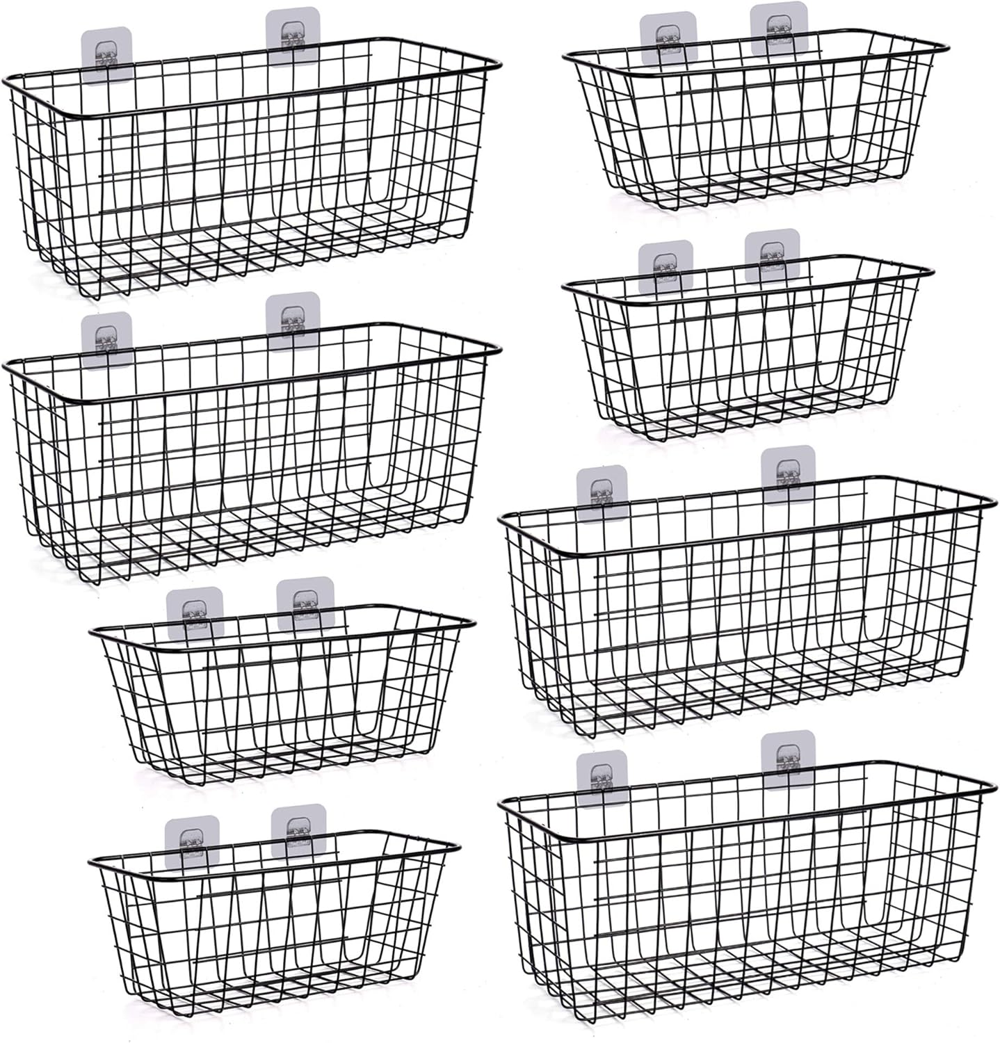 8 Pack Metal Wall-Mounted Storage Baskets, 4 Large 4 Medium C4773