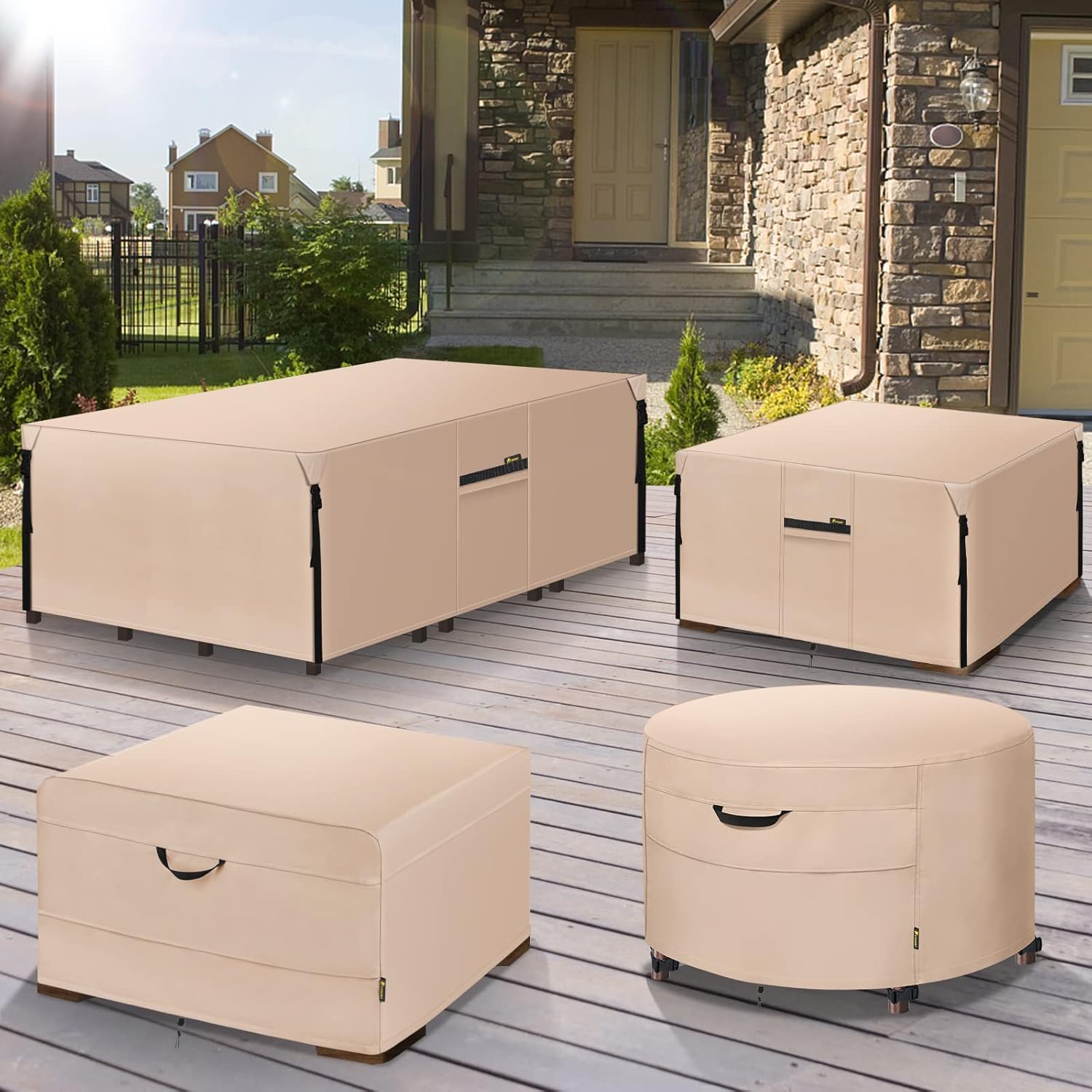 Waterproof 600D Canvas Patio Table Cover (Khaki, 86''x 62'') R317407
