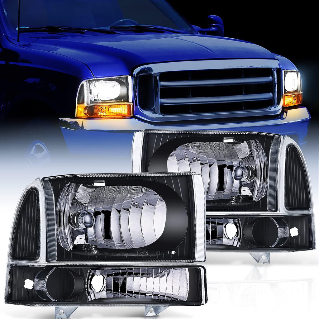 Headlight Assembly Replacement 4 Pack Black Housing Clear Lens G3940
