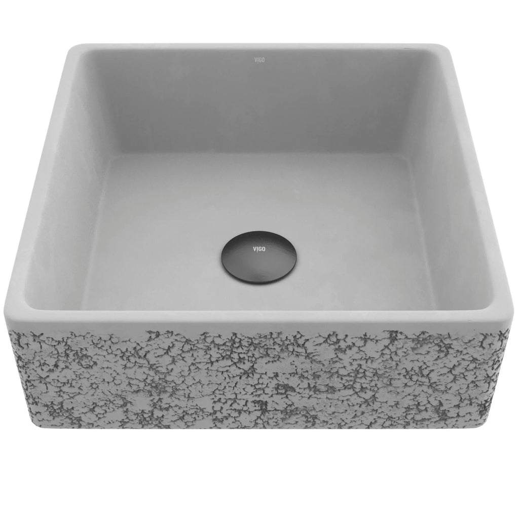 Cast Stone Gray Handmade Square Vessel Bathroom Sink S420666