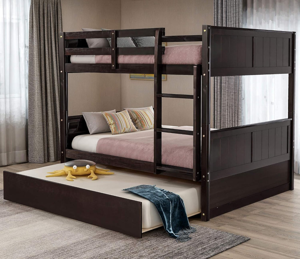 White Wood Triple Bunk Bed with Slide and Ladder P868