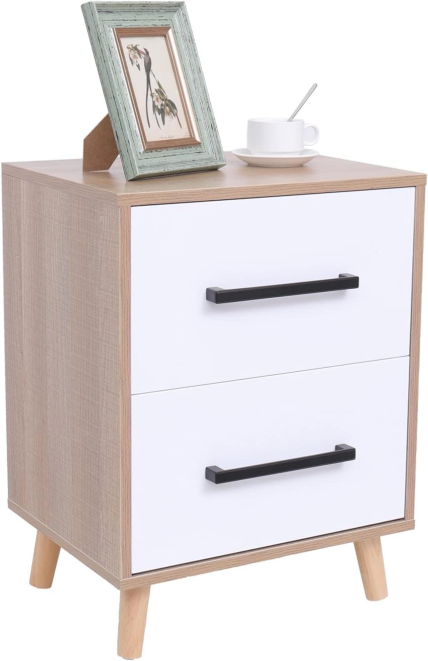 White 2 Drawer Nightstand with Solid Wood Legs Z700