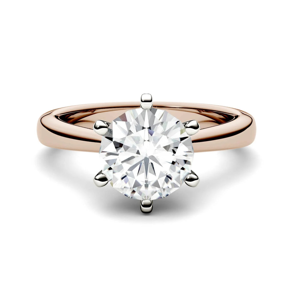 14K Rose Gold Moissanite Round Solitaire Engagement Ring 1.90 DEW K166