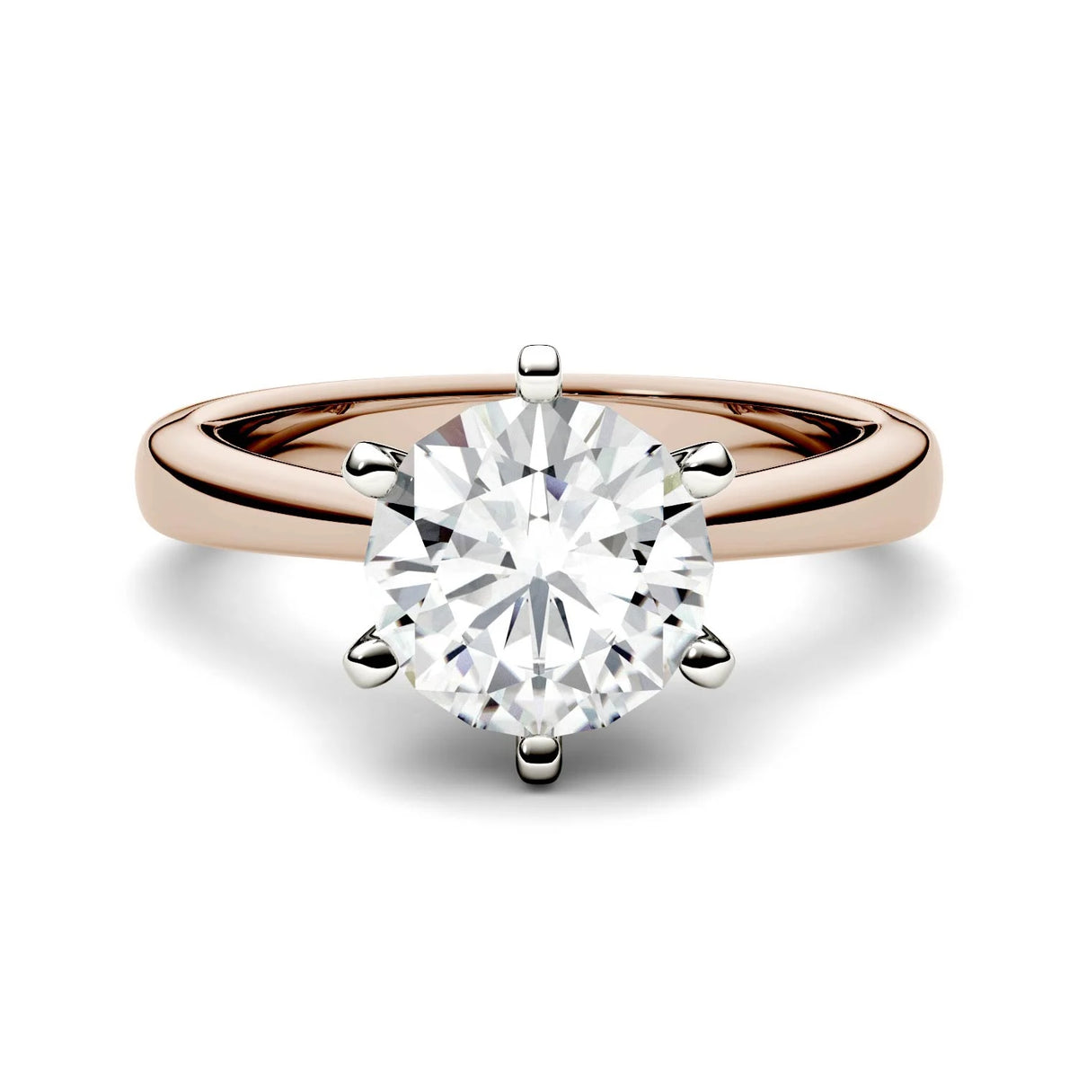 14K Rose Gold Moissanite Round Solitaire Engagement Ring 1.90 DEW K166