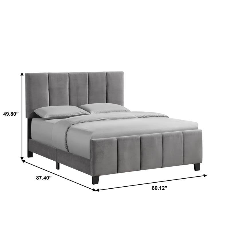 King Modern Channel Bed in Flannel Gray Velvet W56446