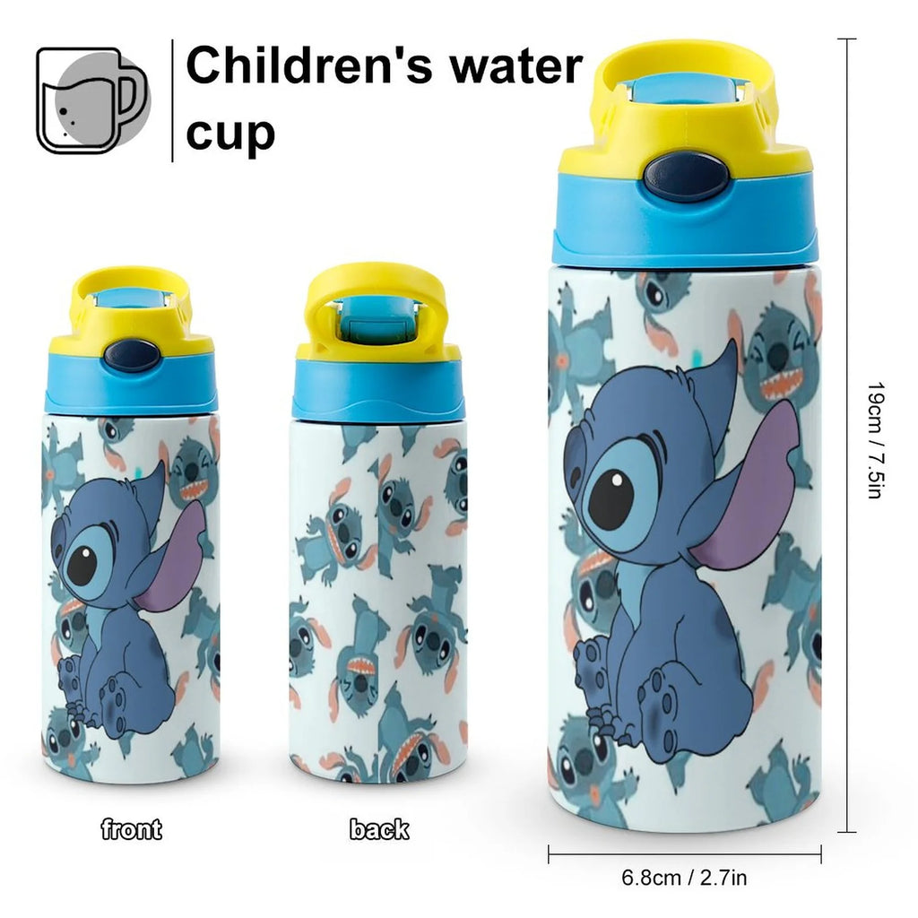 Blue-Stitch-Kawaii Children's Water Bottle Vacuum Insulated Stainless Steel Cup With Straw B910588