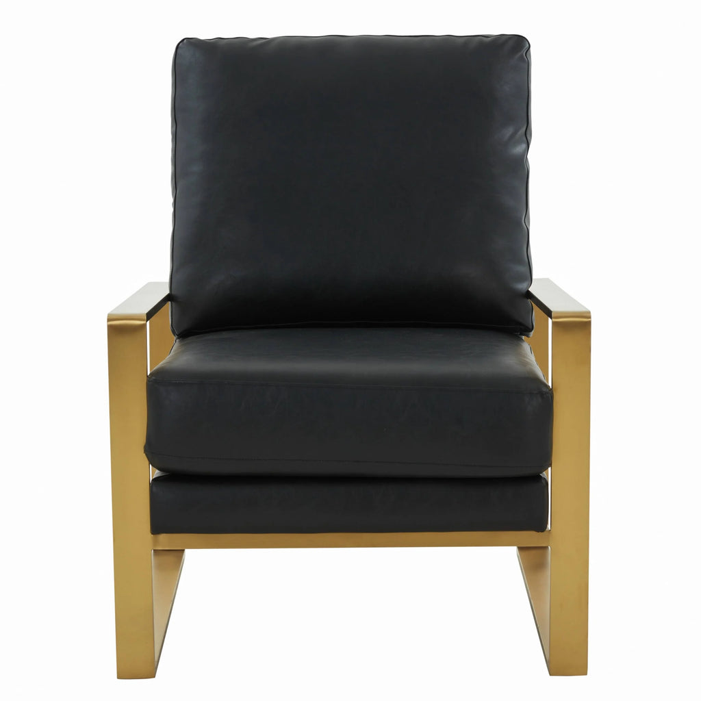 Black Leather Arm Chair Set of 2 and Octagonal Coffee Table with Gold Geometric Base T906