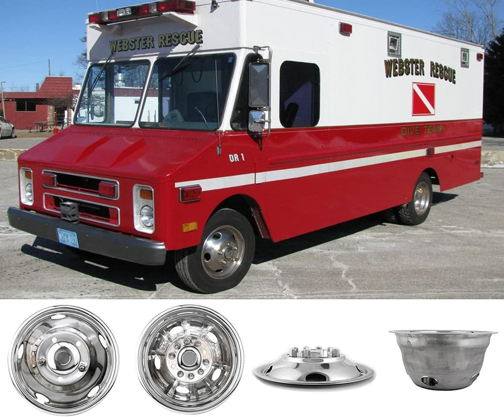 4pcs 17inch Polished Stainless Steel Dually Wheel Simulators with Removable Centre Cap E26493