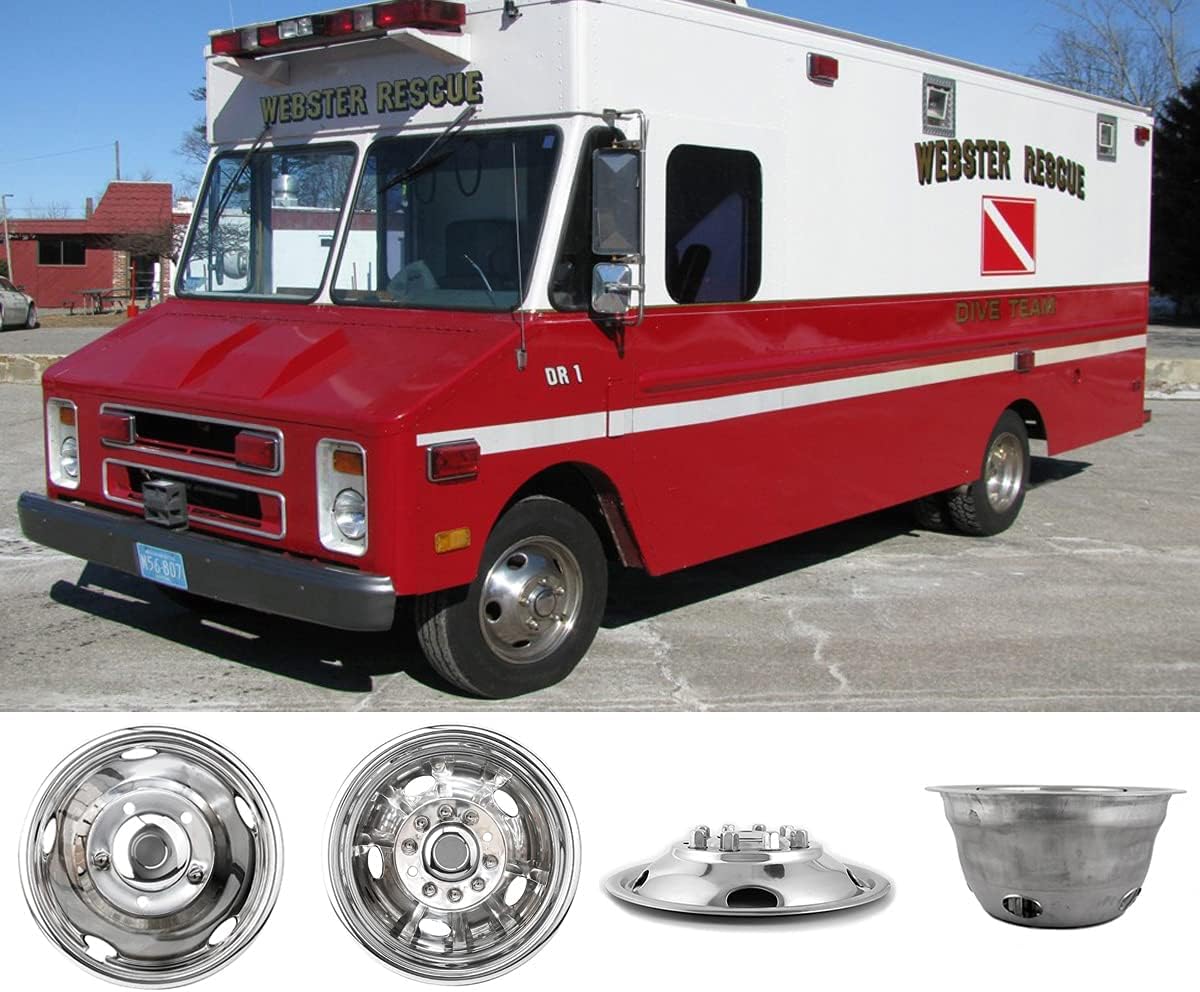 4pcs 17inch Polished Stainless Steel Dually Wheel Simulators with Removable Centre Cap E26493
