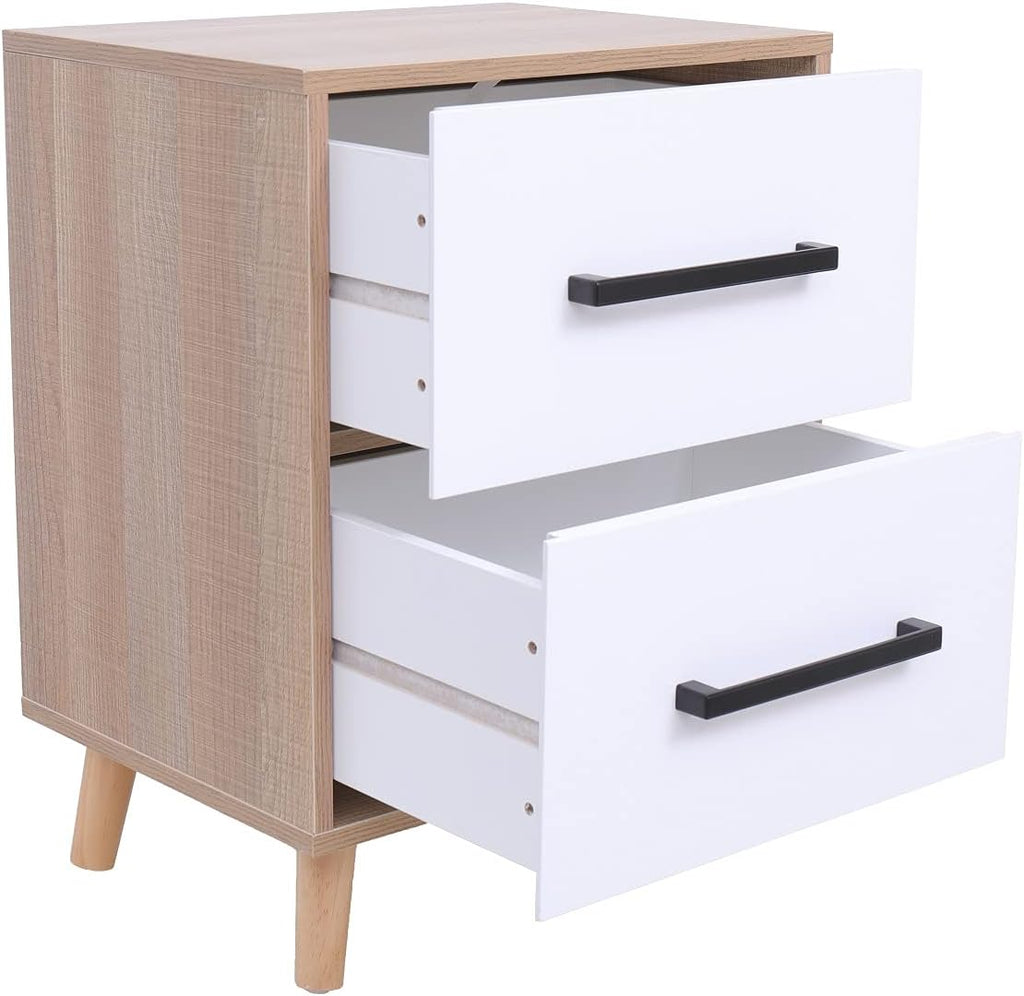 White 2 Drawer Nightstand with Solid Wood Legs Z700