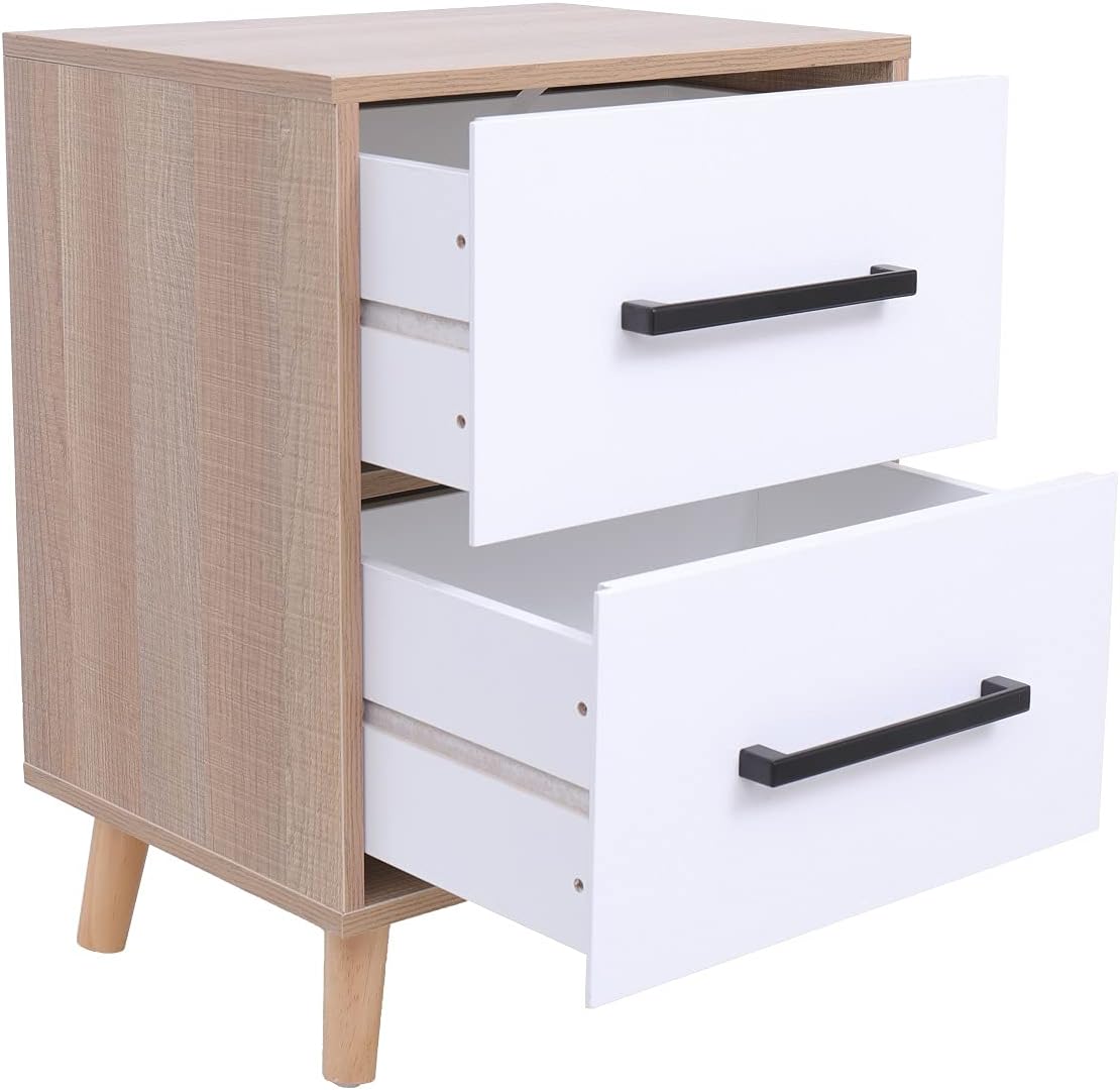 White 2 Drawer Nightstand with Solid Wood Legs Z700
