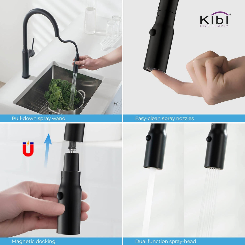 Black Single Level Kitchen Faucet with Sprayer C826654