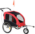 Red Dog Bike Trailer Pet Stroller With Canopy And Storage Pockets W867