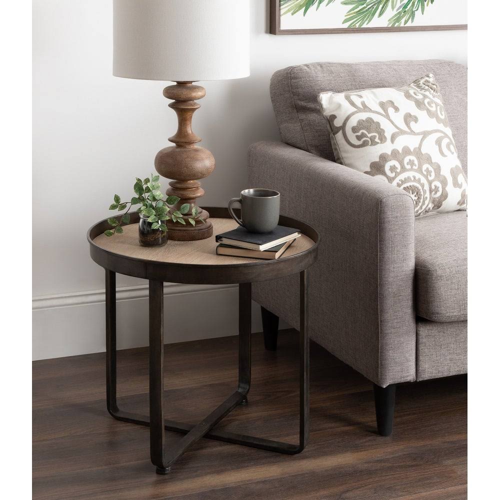 Bronze and Black Round Metal End Table N74465