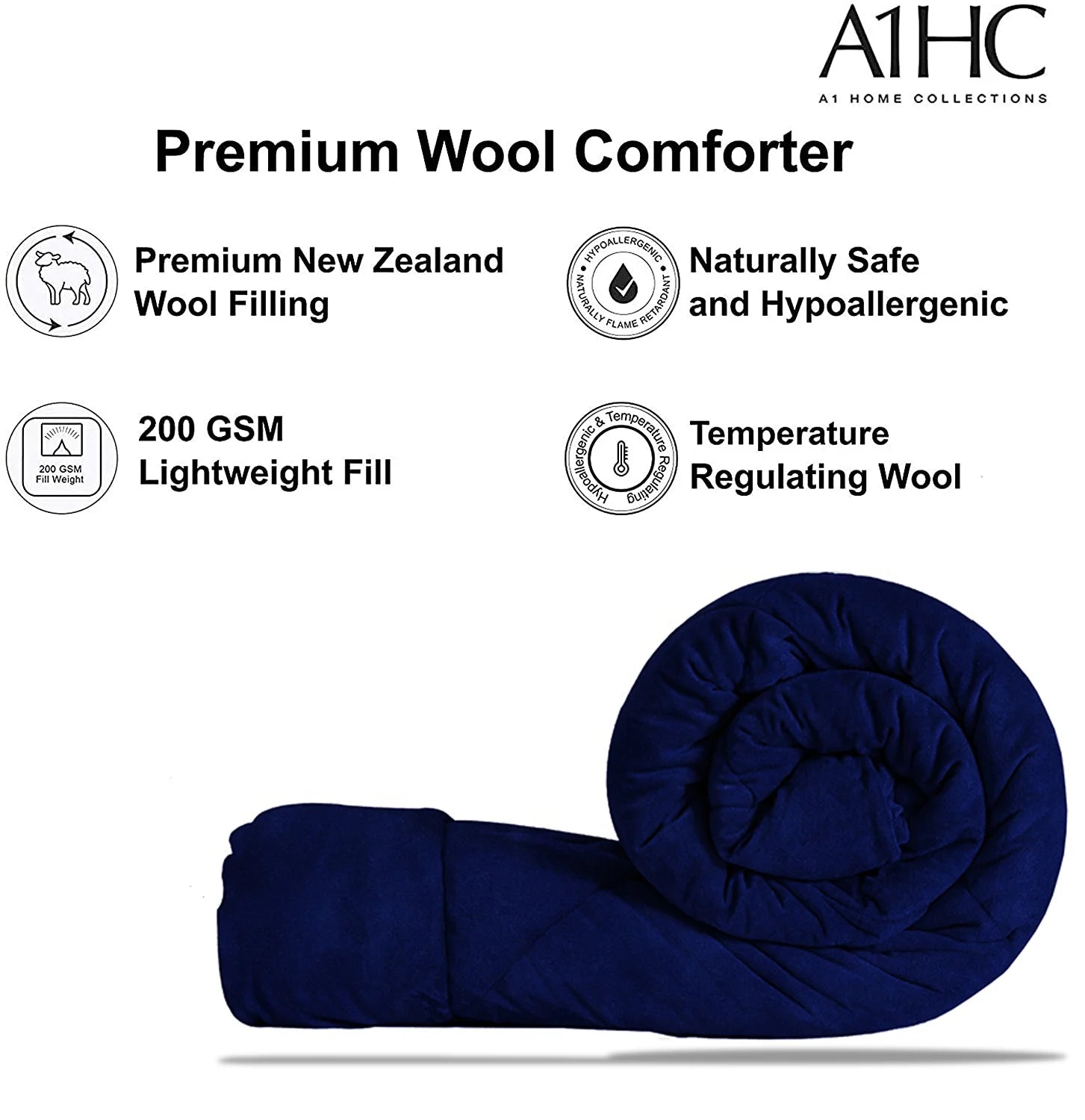 Grey/Navy Reversible Crystal Velvet Wool Throw Blanket L2874