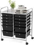 12 Drawer Rolling Storage Cart Organizer Black Pack of 2 D9583