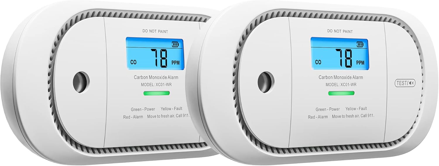 Wireless Interconnected Carbon Monoxide Detector, Replaceable Battery Powered CO Alarm with Digital Display, Pack of 2 R44184