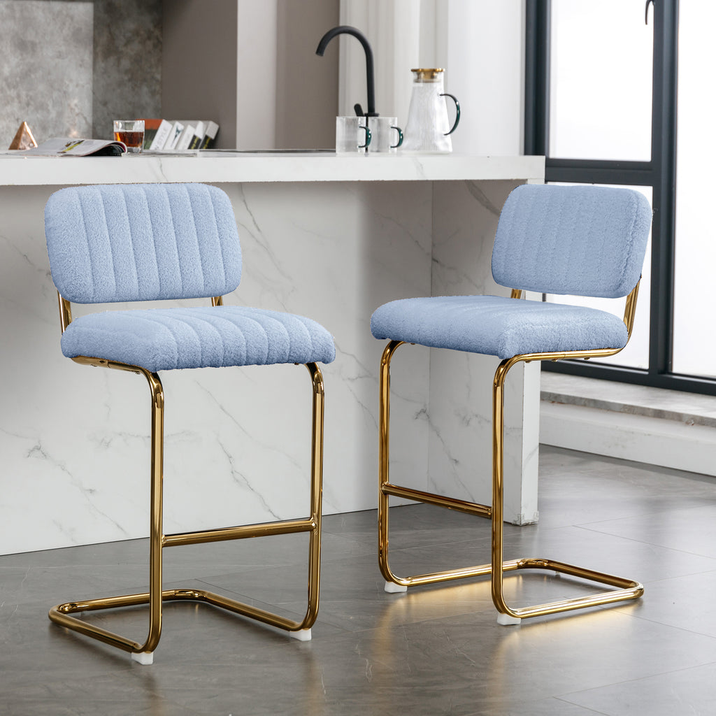 Blue Boucle Upholstered Bar Stools Set of 2 S587