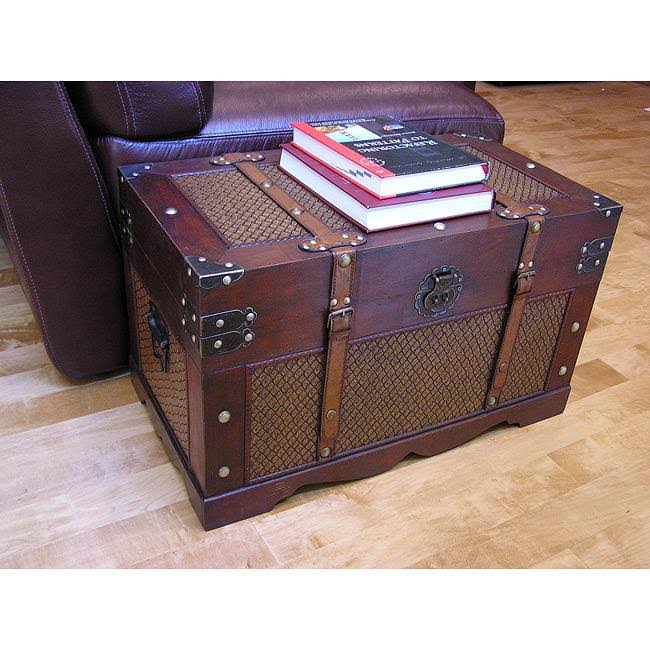 Brown Wood Trunk and Wooden Treasure Chest C36334