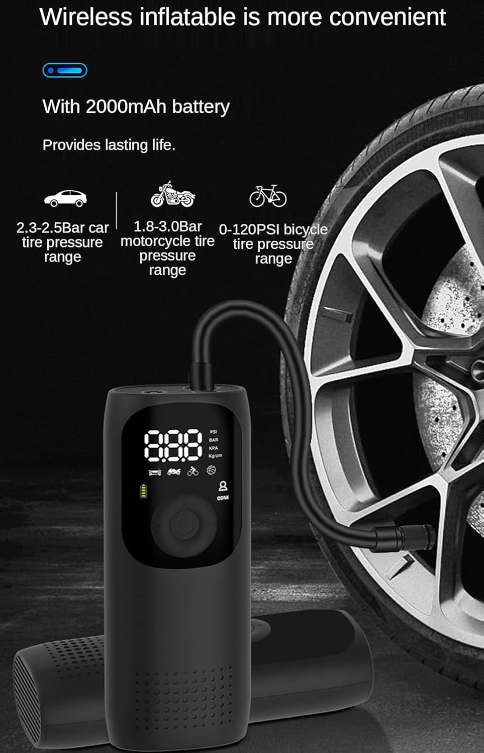 150PSI Rechargeable Digital Portable Air Compressor Tire Inflator Pump D373421
