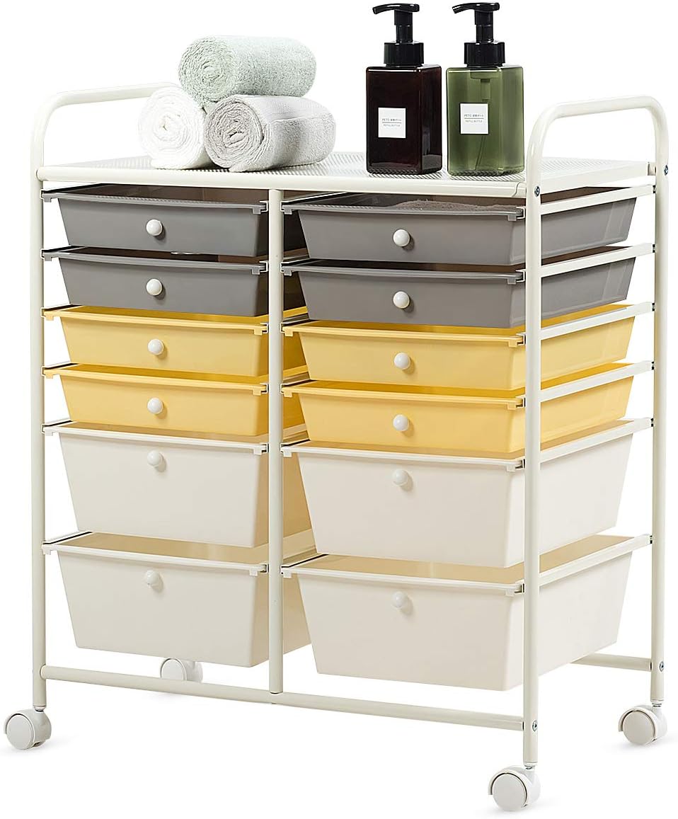 12 Drawer Rolling Storage Cart Organizer Black Pack of 2 D9583