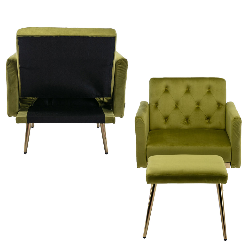 Olive Green Velvet Tufted Accent Chair with Ottoman J926168