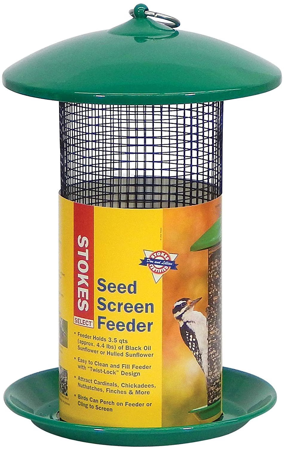 Green Mesh Screen Bird Feeder with Metal Roof R682581