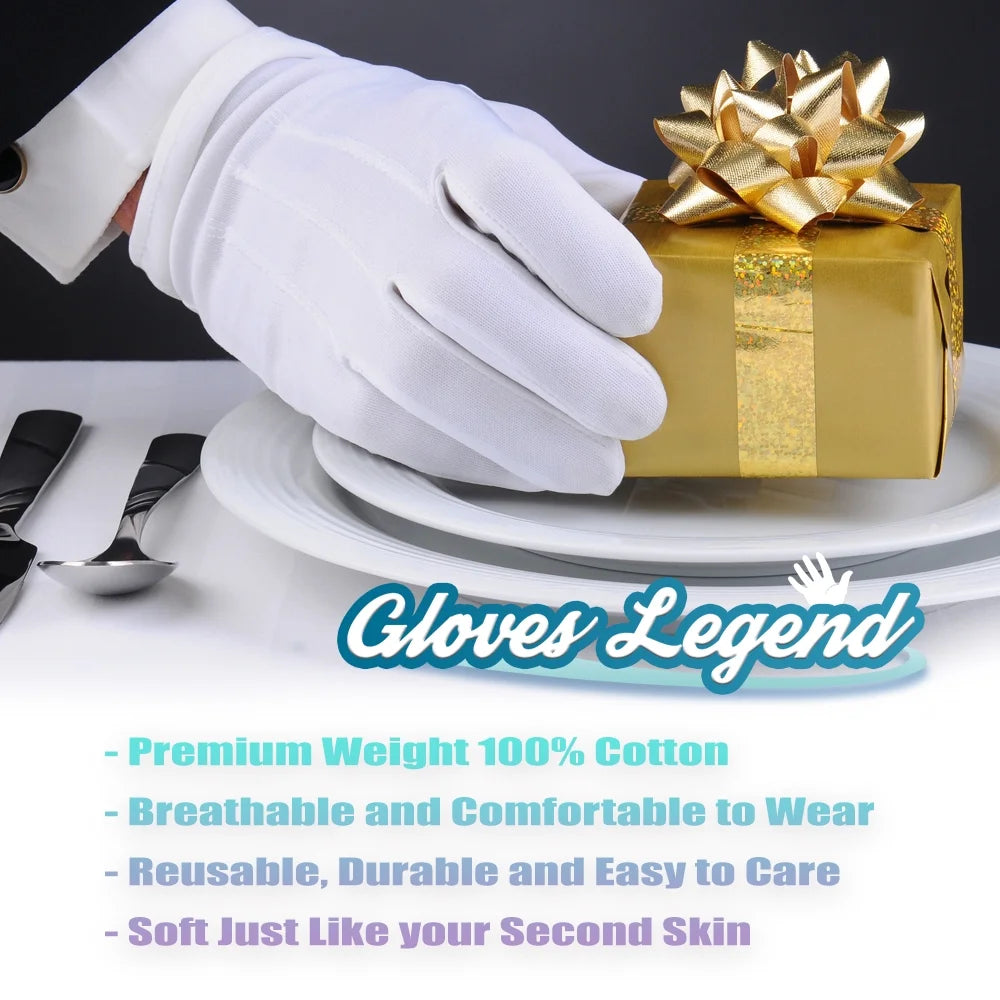 3 Pairs 100% Cotton White Parade Dress Gloves D605991