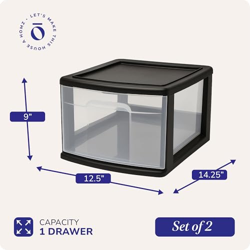 2-Pack 1-Drawer Clear Plastic Storage Cart, White Frame D28747