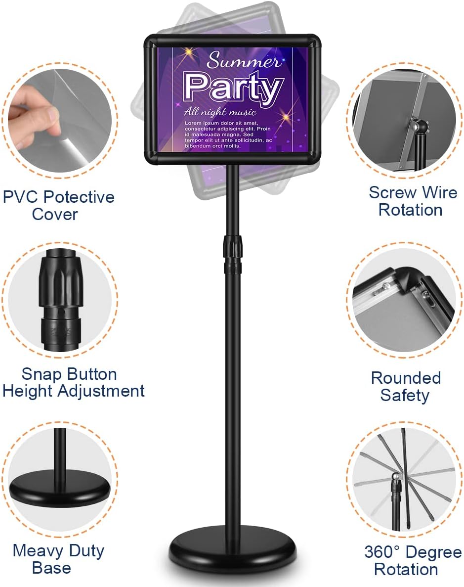 2 Pack Adjustable Floor Sign Stand 8.5x11 Inch Black U1269