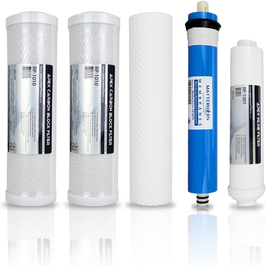 10 5 stage Reverse Osmosis Replacement Filter Pack with 50 GPD Membrane, Sediment, Dual Carbon block, Pack of 2 Q943914