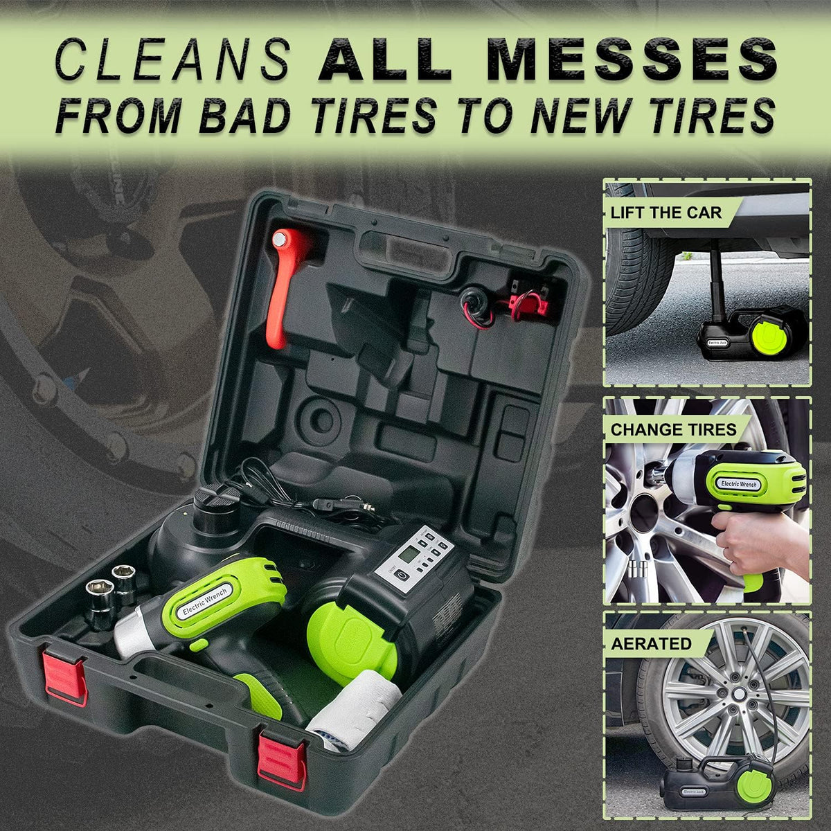 Electric Car Jack Kit 5 Ton 12V Hydraulic with Impact Wrench W971624