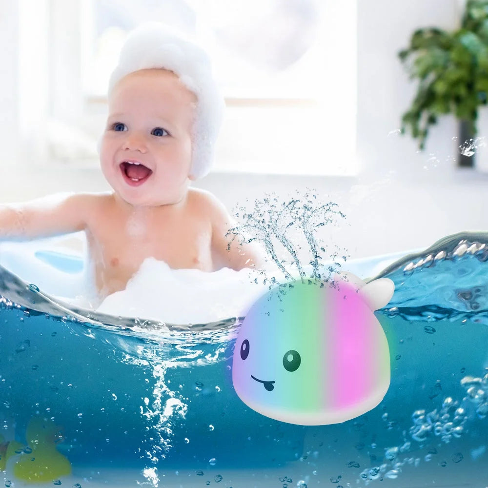 Baby Bath Toy Light up Whale Bath Toy 2 in 1 Induction Water Spray Toy Automatic Sprinkler Bathtub Toy with LED Light U609780