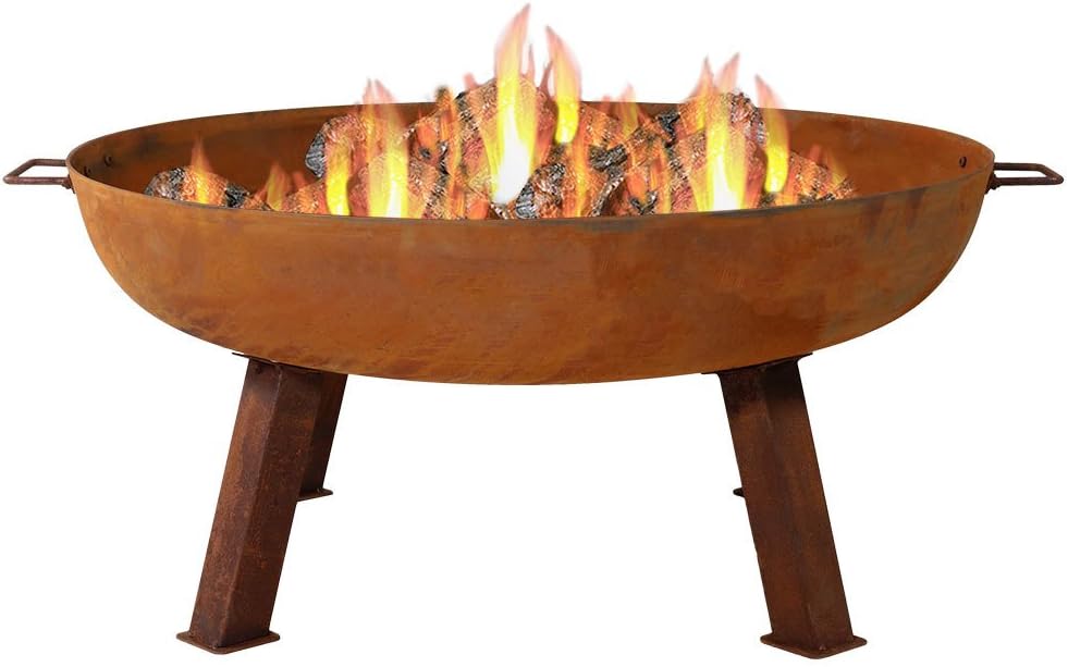 Rustic Cast Iron Fire Pit Bowl with Handles, 30-Inch Diameter O44223