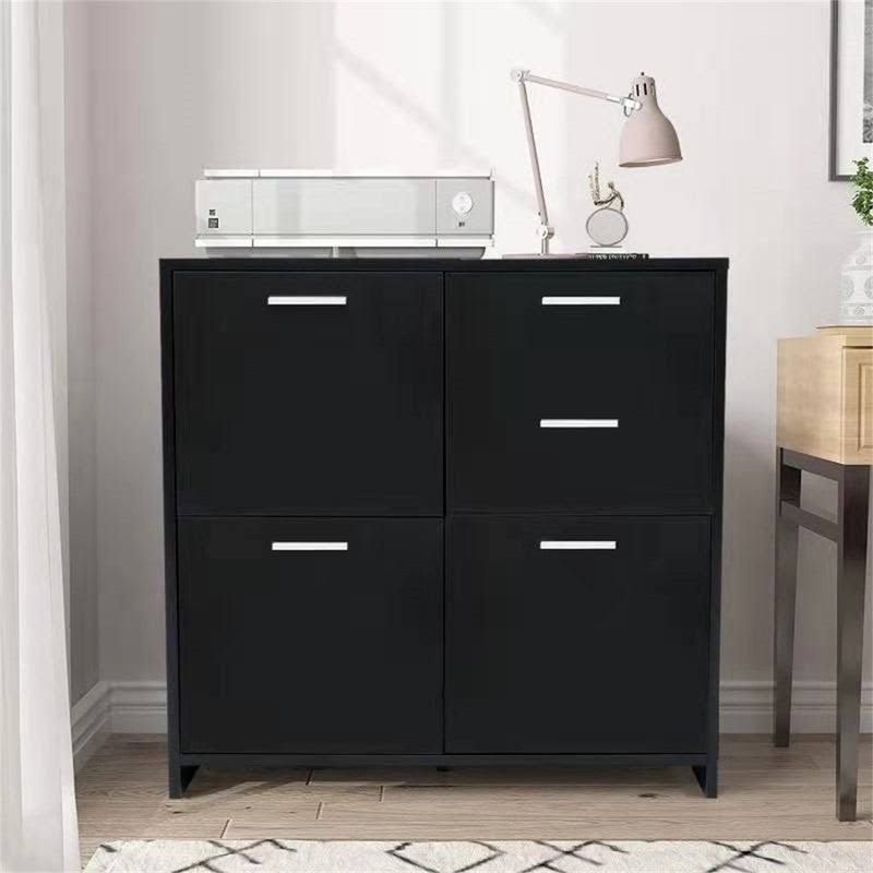 Black Wood Finish Storage Cabinet with 2 Drawers and 3 Side Cabinet J371345
