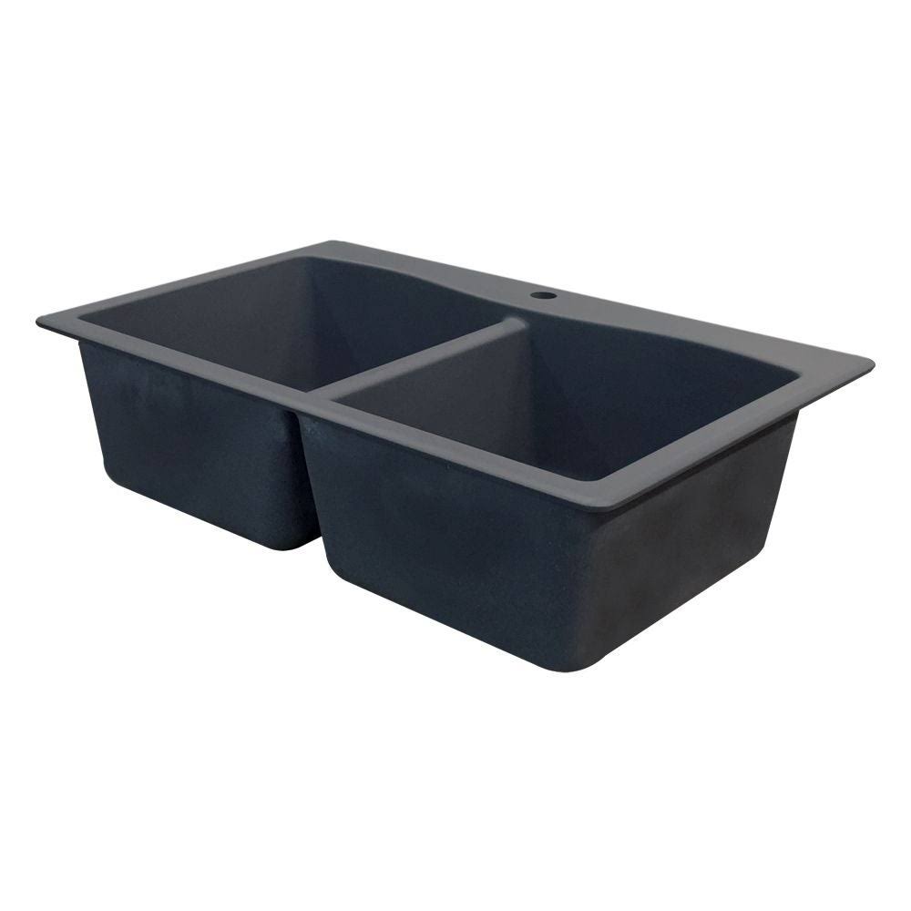 White Double-Basin Granite Drop-In 2-Hole Kitchen Sink M9331