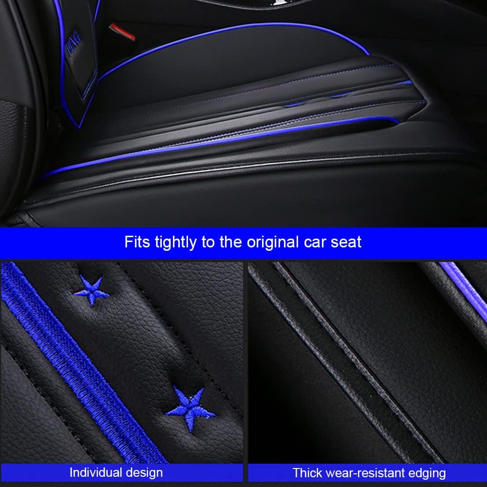 Black Blue Leather 5 Seats Full Set Waterproof Car Seat Covers C939789