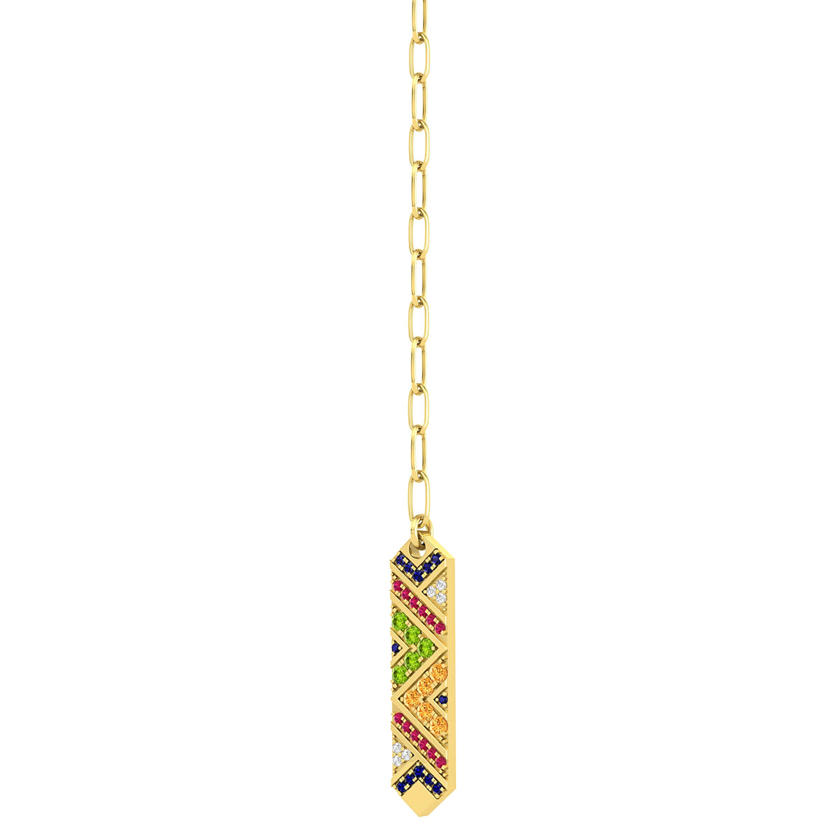 Round 5 Multi Gemstone Paperclip Chain Pendant Necklace in Yellow Gold Plated 925 Sterling Silver Z835297
