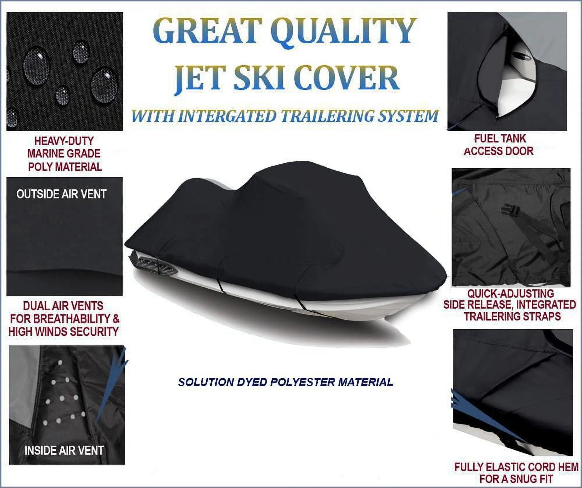 Black 600 Denier Jet Ski PWC Watercraft Cover B7936