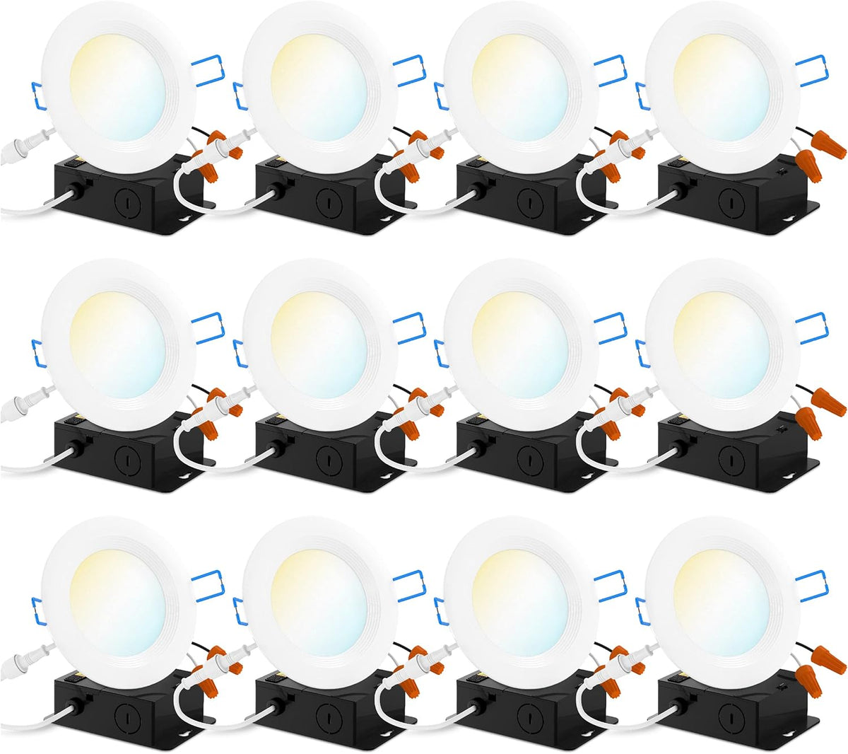 12 Pack 4 Inch Ultra Thin LED Recessed Ceiling Lights Slim, Selectable Color Temperature, Dimmable 10W=60W, 650 LM, Baffle Trim, Canless Wafer Thin with Junction Box L1965
