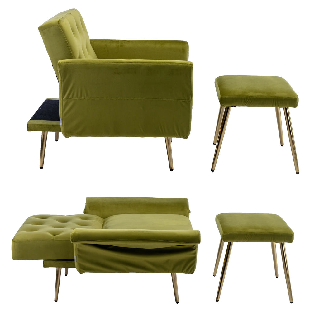 Olive Green Velvet Tufted Accent Chair with Ottoman J926168