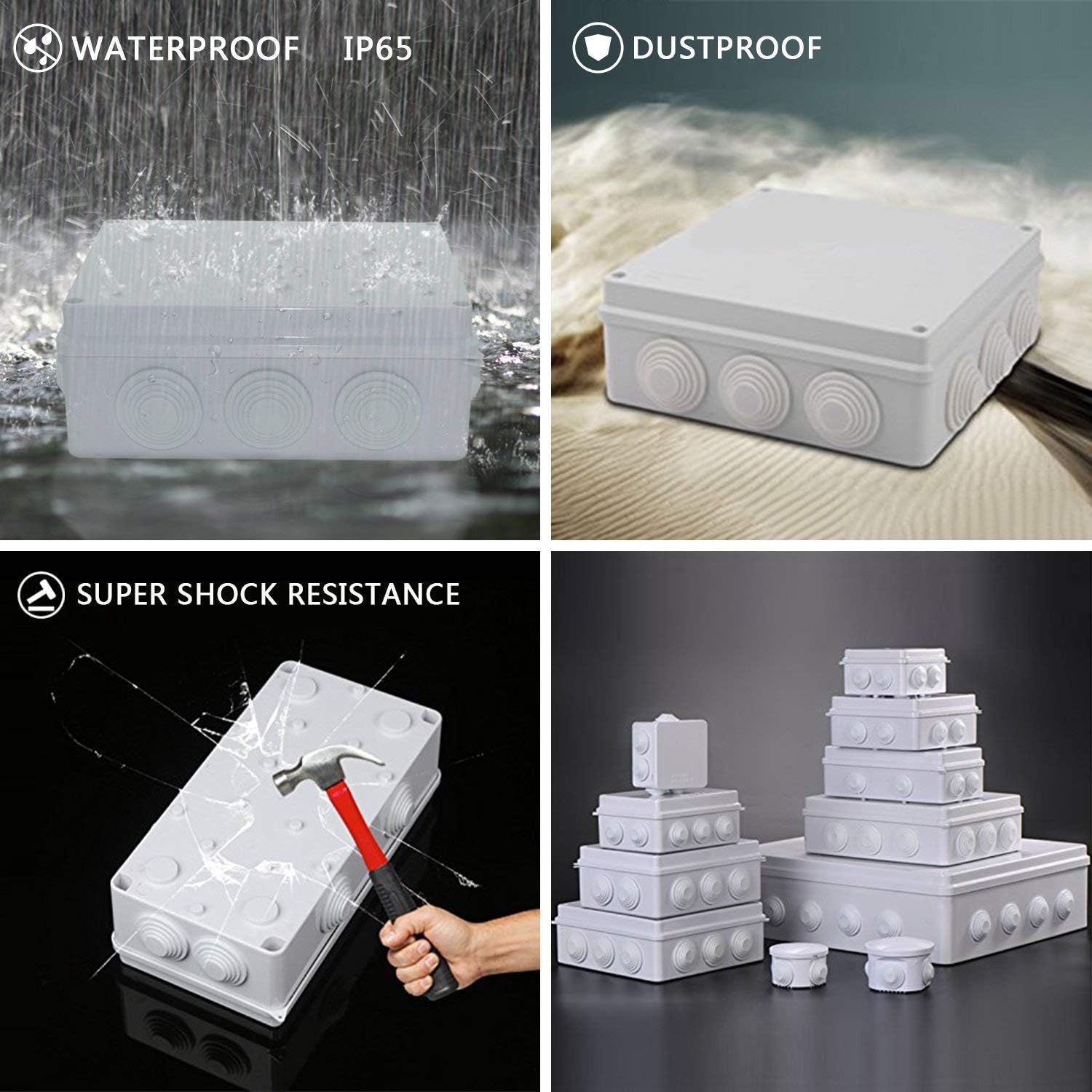 White ABS Plastic IP65 Junction Box Electrical Project Enclosure 15.7 x 13.8 x 4.7 inch Pack of 2 V150664