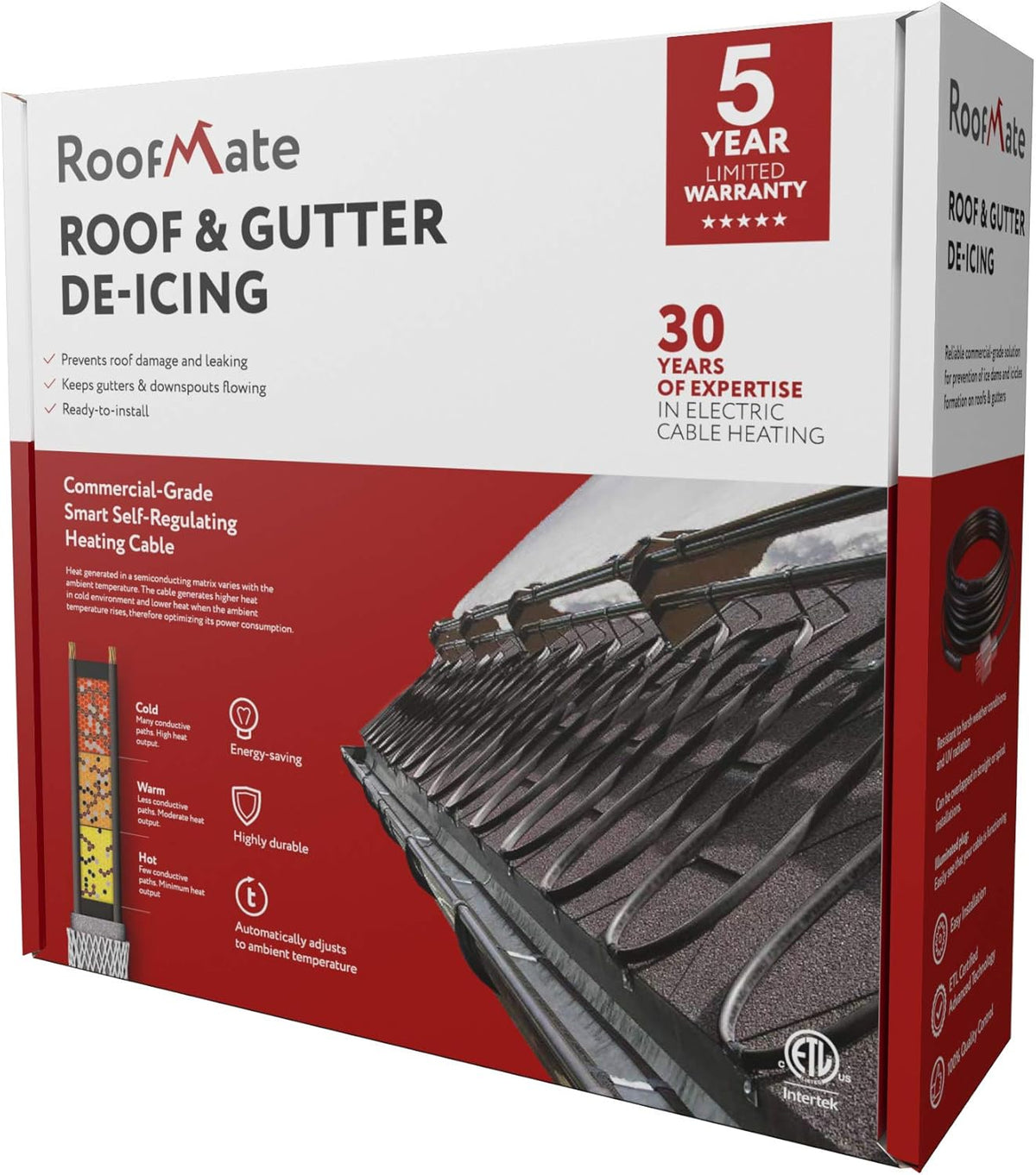 Self-Regulating Heating Cable for Roof & Gutter, 120V, 7Watts/Ft. (12-Feet) D538