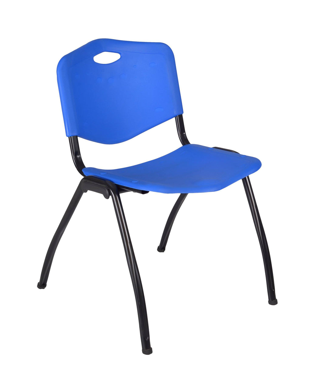 30x22 Round Breakroom Table Mahogany 4 Stack Chairs Blue L10373