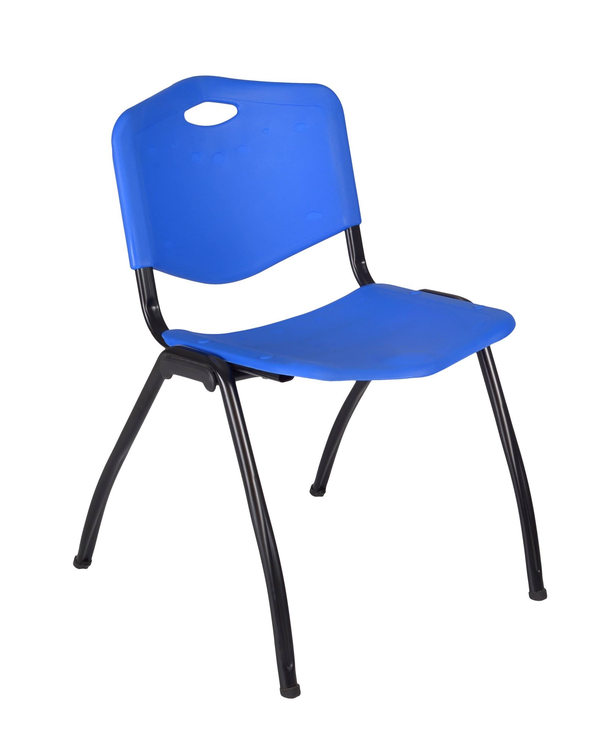 30x22 Round Breakroom Table Mahogany 4 Stack Chairs Blue L10373