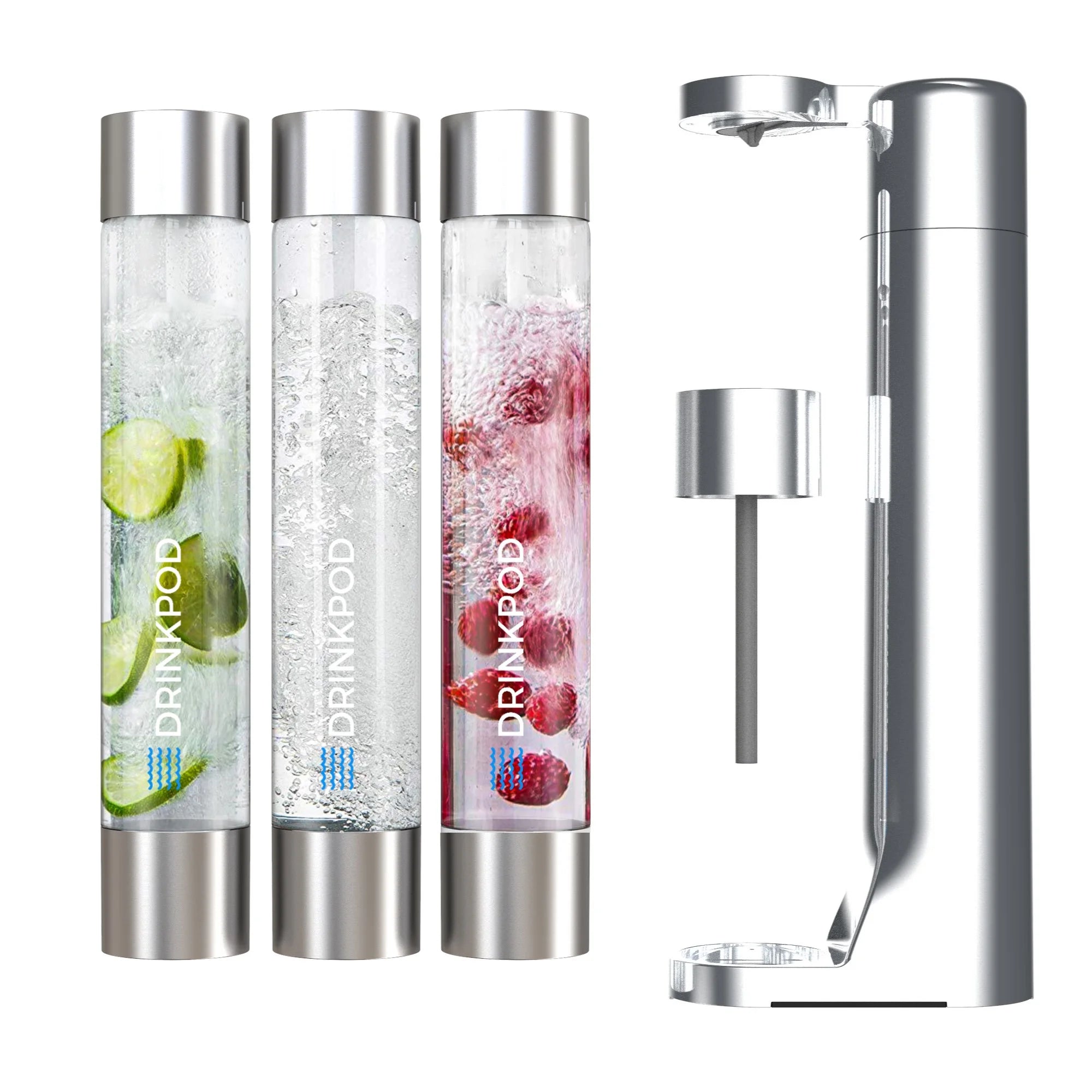 Silver Chrome Soda Maker with Three 1L Bottles O47435