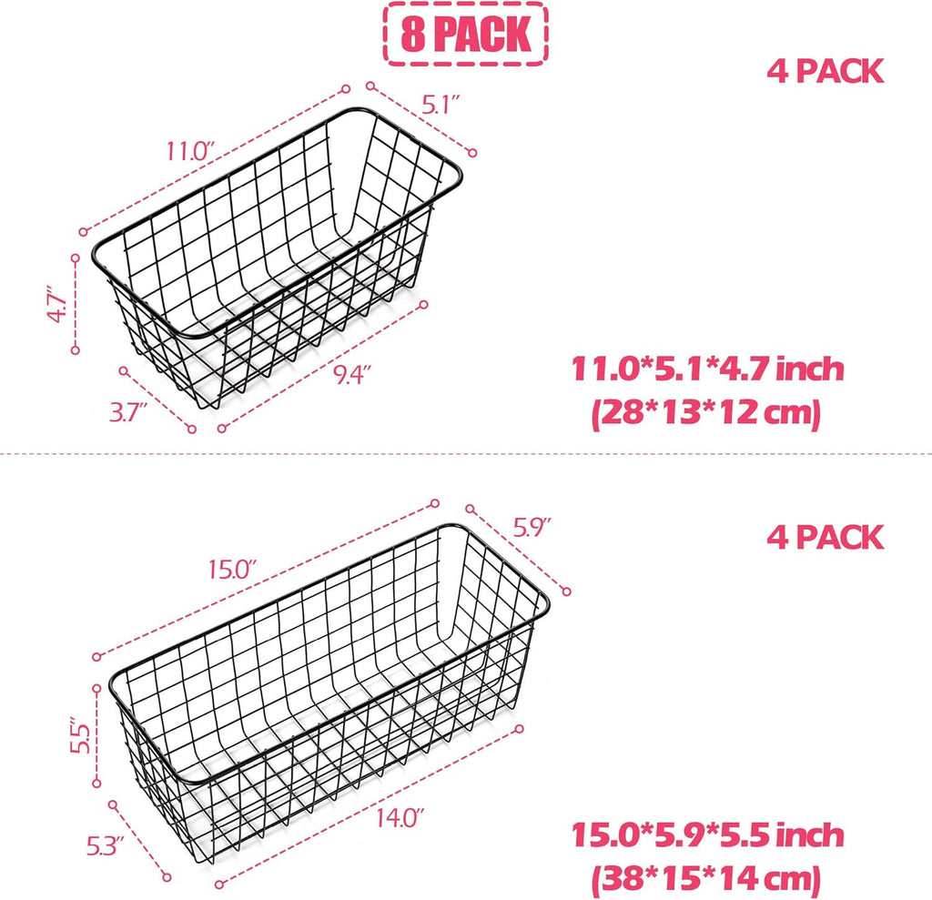 8 Pack Metal Wall-Mounted Storage Baskets, 4 Large 4 Medium C4773